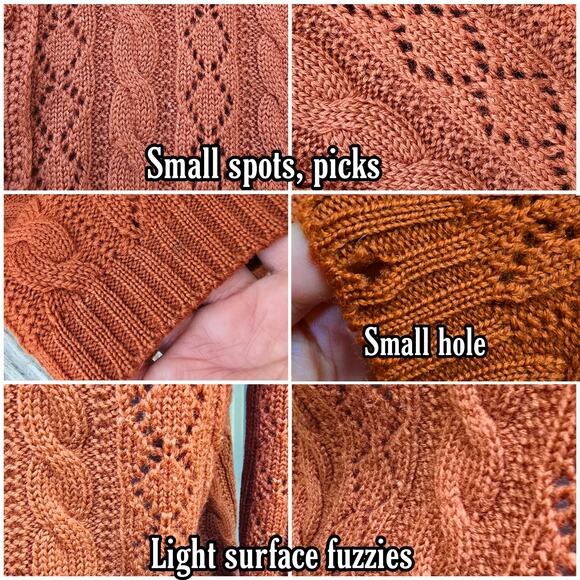 VTG Cardigan Rust Orange Wool Size M Cable Knit Vintage Button Front Sweater - Picture 6 of 10